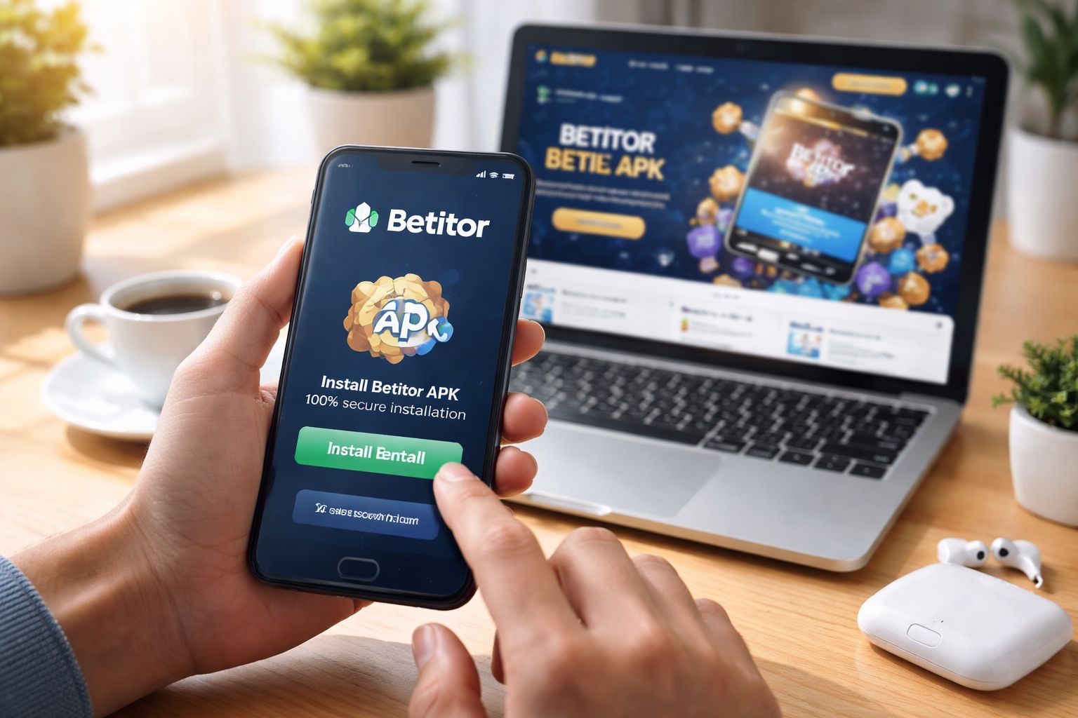 Argentinian player installing the Betitor APK on an Android phone in a bright contemporary setting